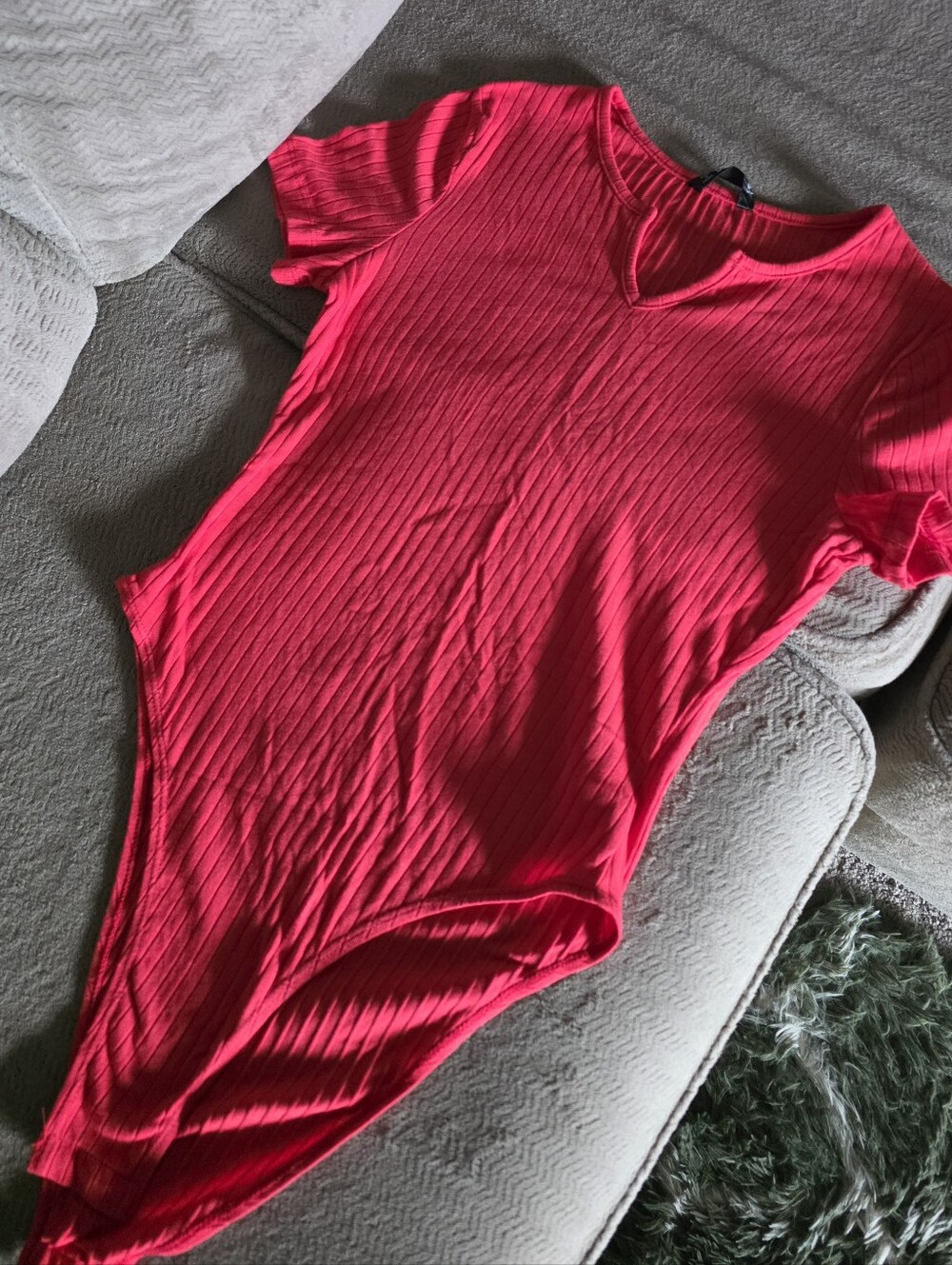 SHEIN Red Ribbed Cotton-Blend Bodysuit